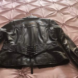 WS Black Harley-Davidson heavy leather jacket.